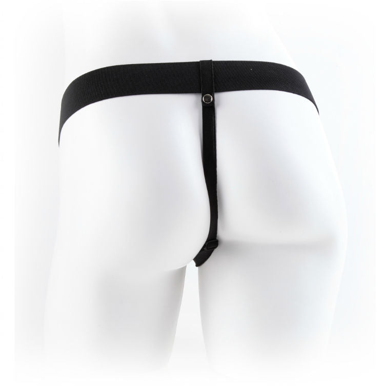 FETISJ FANTASIE SERIE - SERIE 11 HOLLE STRAP-ON VIBREREND MET BALLEN 27,9 CM HUIDSKLEURIG
