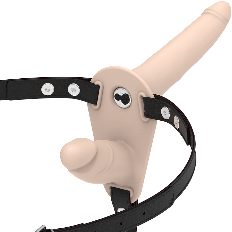 FETISJ ONDERWERPIG HARNAS - DUBBELE PENETRATIE VIBRATOR
