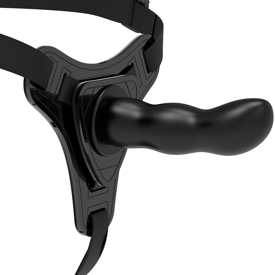 Fetisj-onderwerping harnas - zwarte siliconen G-spot 16 cm
